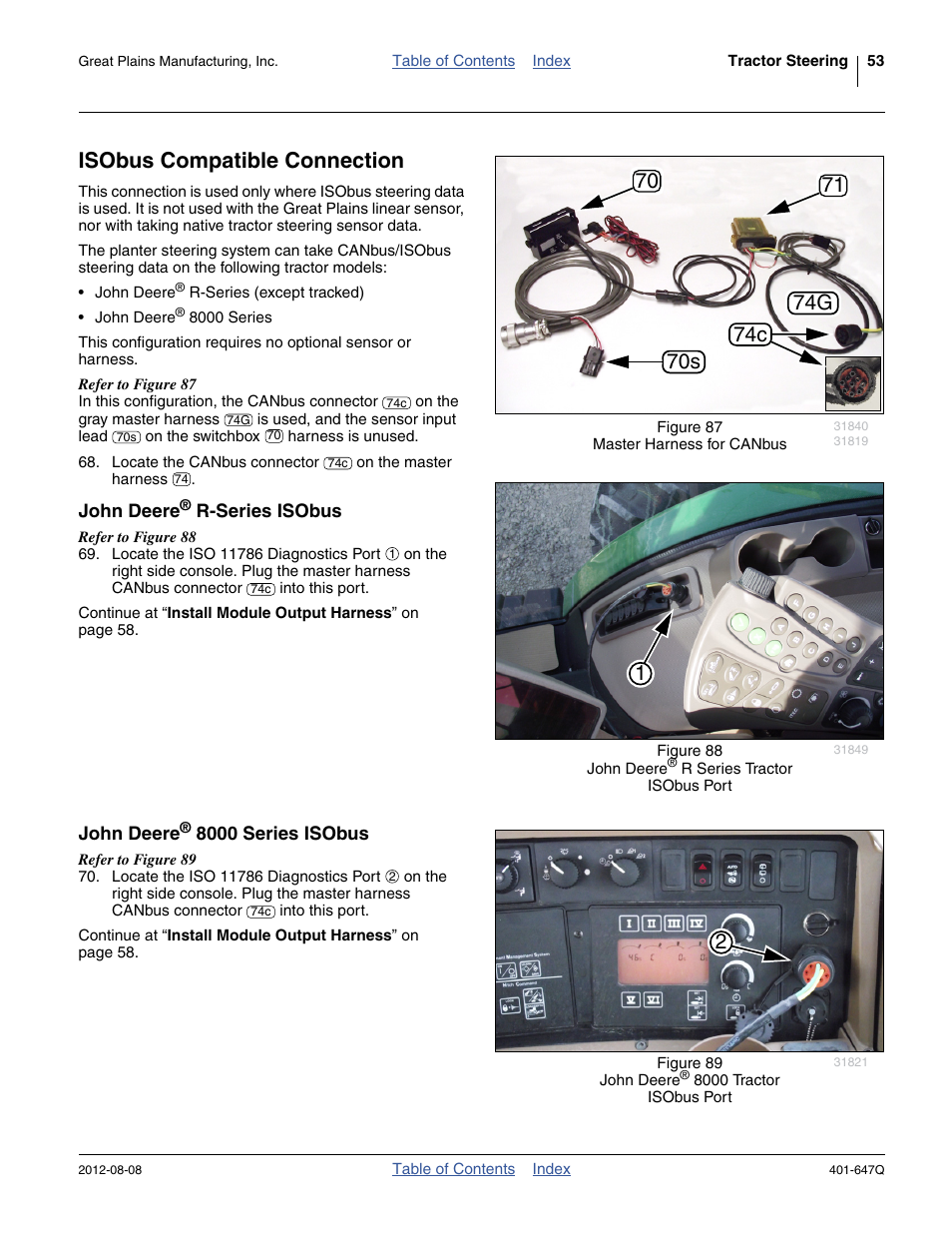 Isobus compatible connection, John deere® r-series isobus, John deere® 8000 series isobus | John deere | Great Plains 3PYPA Predelivery Manual User Manual | Page 57 / 88