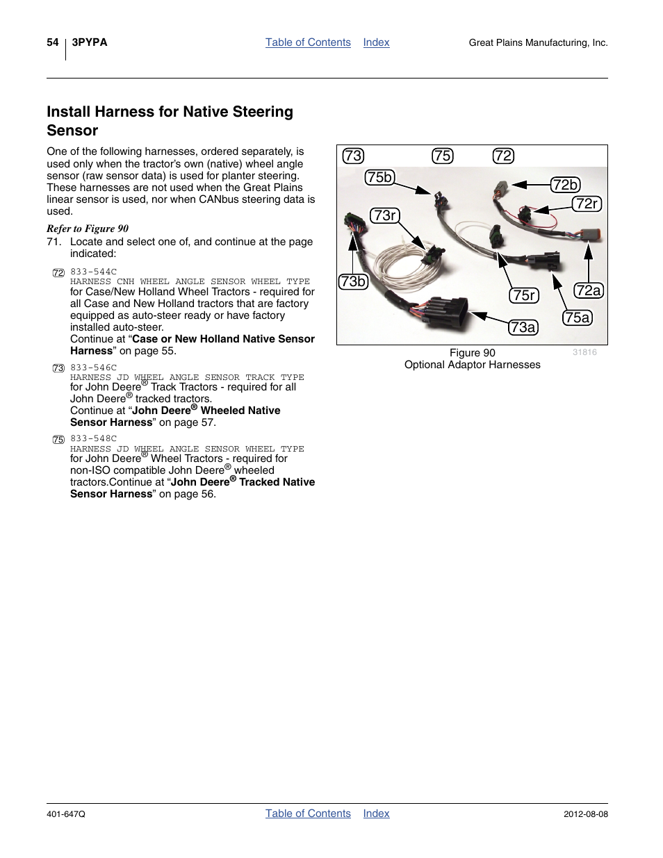 Install harness for native steering sensor | Great Plains 3PYPA Predelivery Manual User Manual | Page 58 / 88