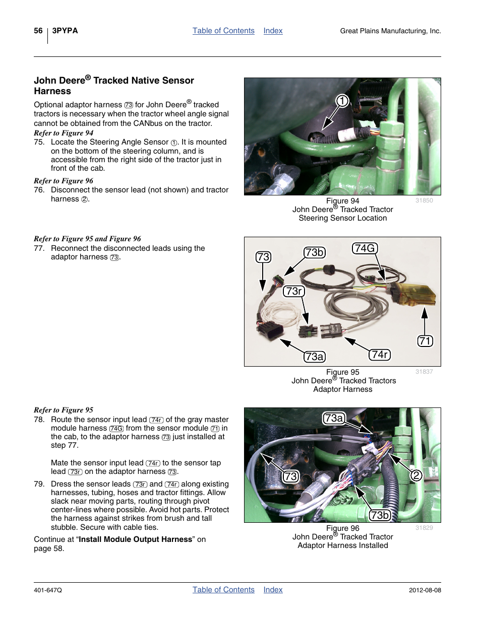 John deere® tracked native sensor harness, John deere, Tracked native | Great Plains 3PYPA Predelivery Manual User Manual | Page 60 / 88