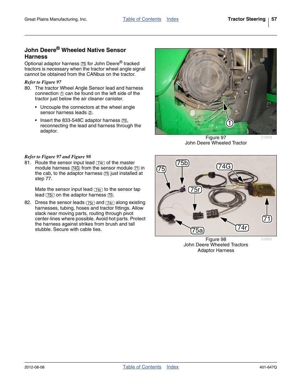John deere® wheeled native sensor harness, John deere, Ue at “ john deere | Wheeled native | Great Plains 3PYPA Predelivery Manual User Manual | Page 61 / 88