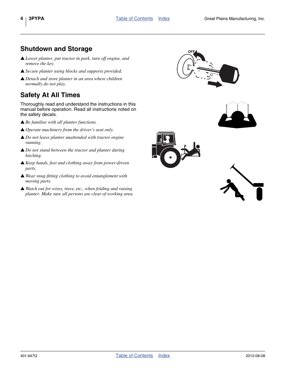 Shutdown and storage, Safety at all times | Great Plains 3PYPA Predelivery Manual User Manual | Page 8 / 88