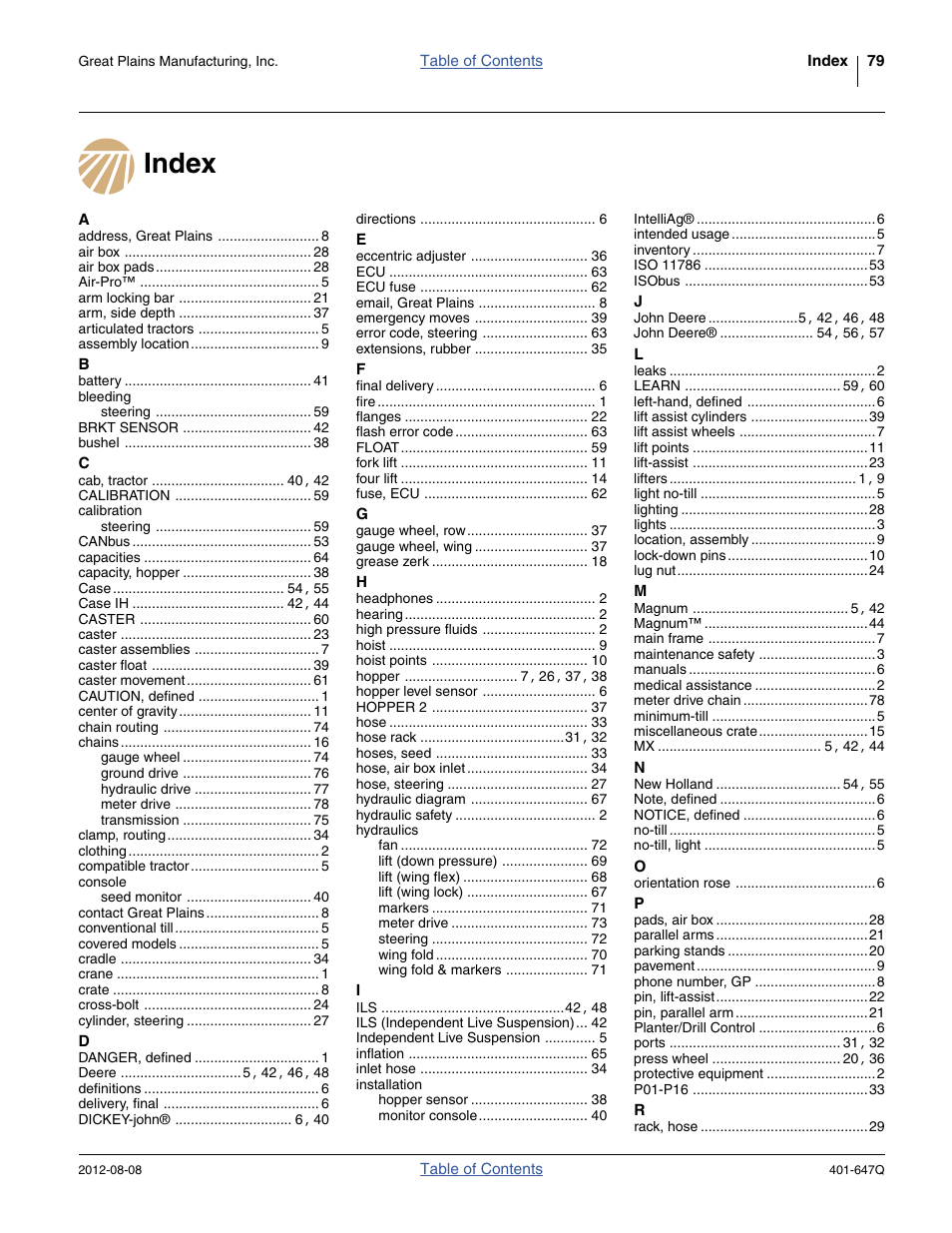 Index | Great Plains 3PYPA Predelivery Manual User Manual | Page 83 / 88