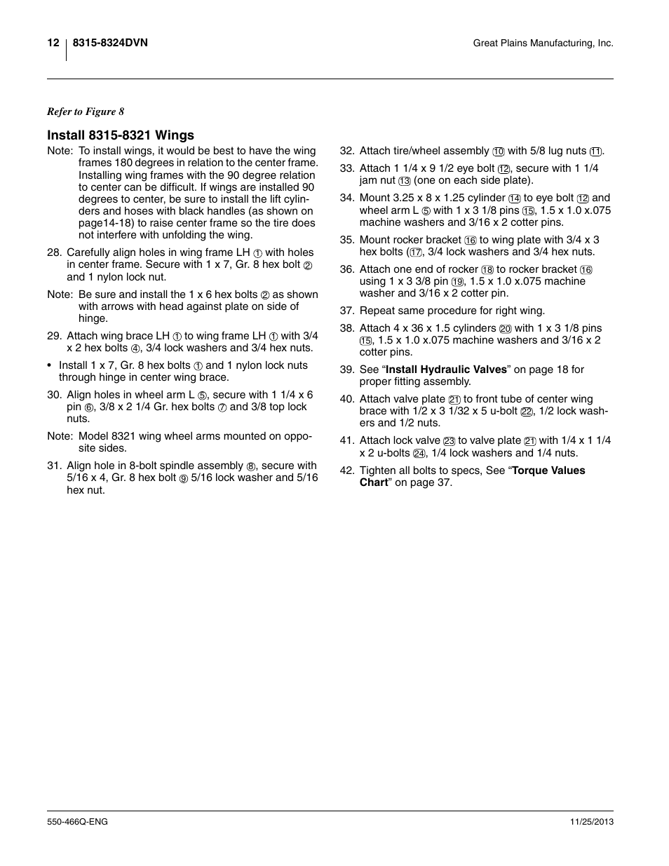 Install 8315-8321 wings | Great Plains DVN8324 Assembly Manual User Manual | Page 16 / 74