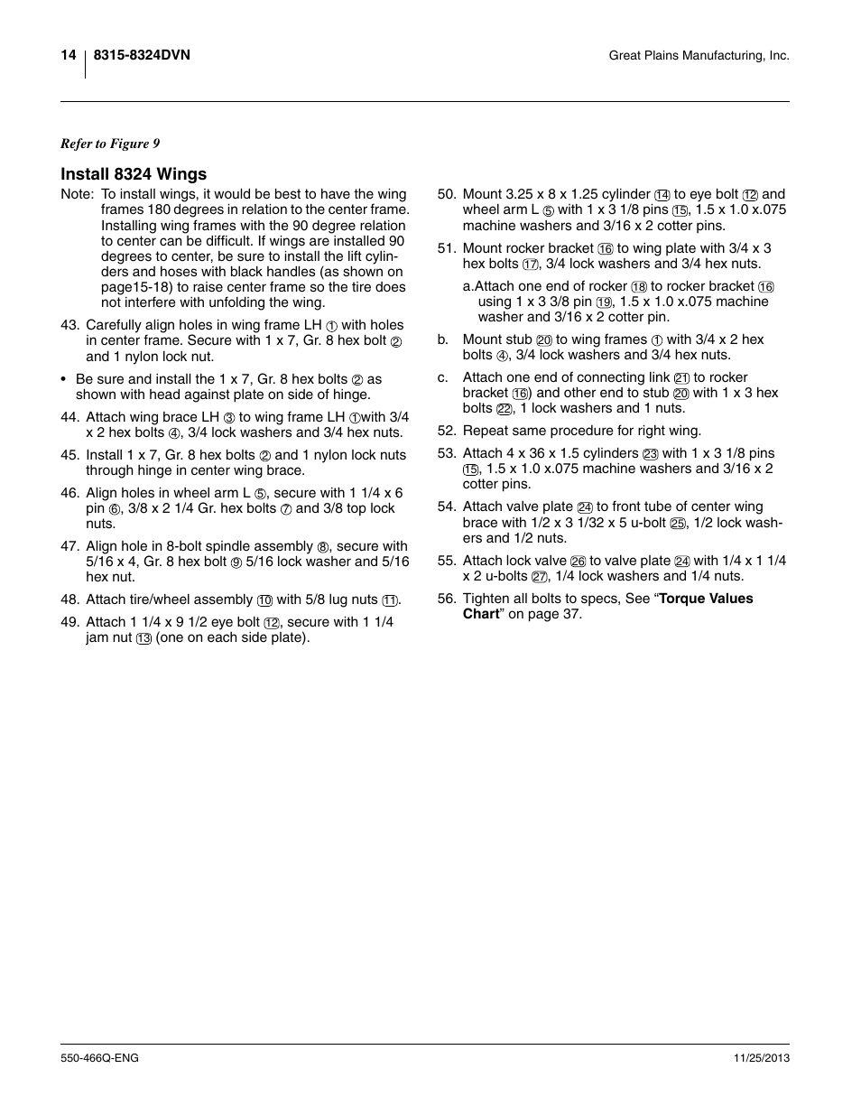 Install 8324 wings | Great Plains DVN8324 Assembly Manual User Manual | Page 18 / 74