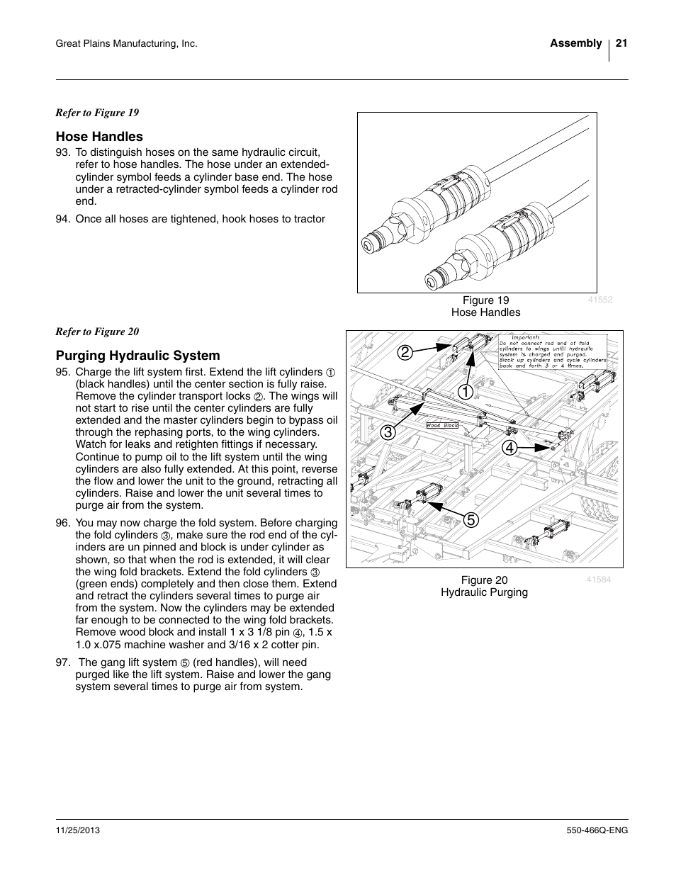 Hose handles, Purging hydraulic system, Hose handles purging hydraulic system | Great Plains DVN8324 Assembly Manual User Manual | Page 25 / 74