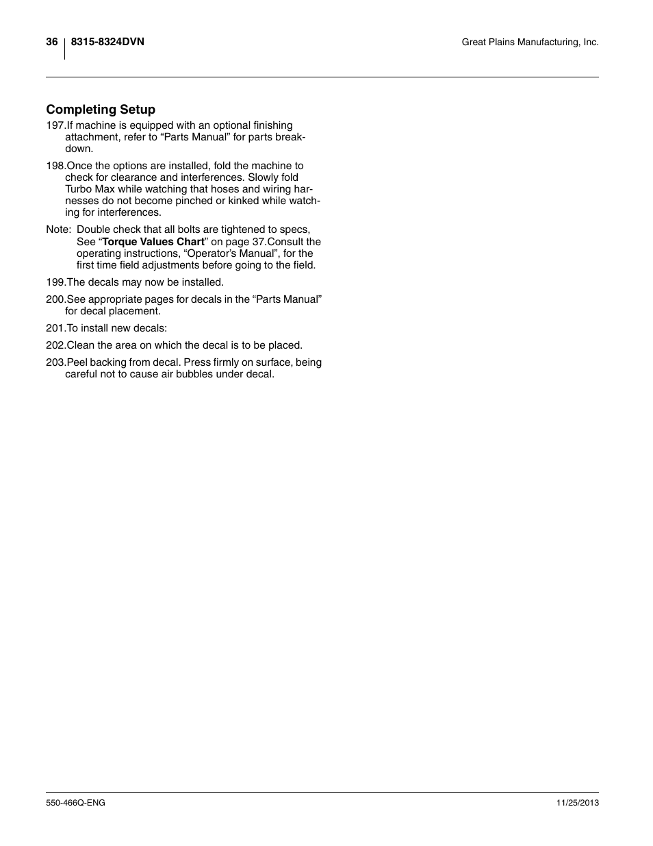 Completing setup | Great Plains DVN8324 Assembly Manual User Manual | Page 40 / 74