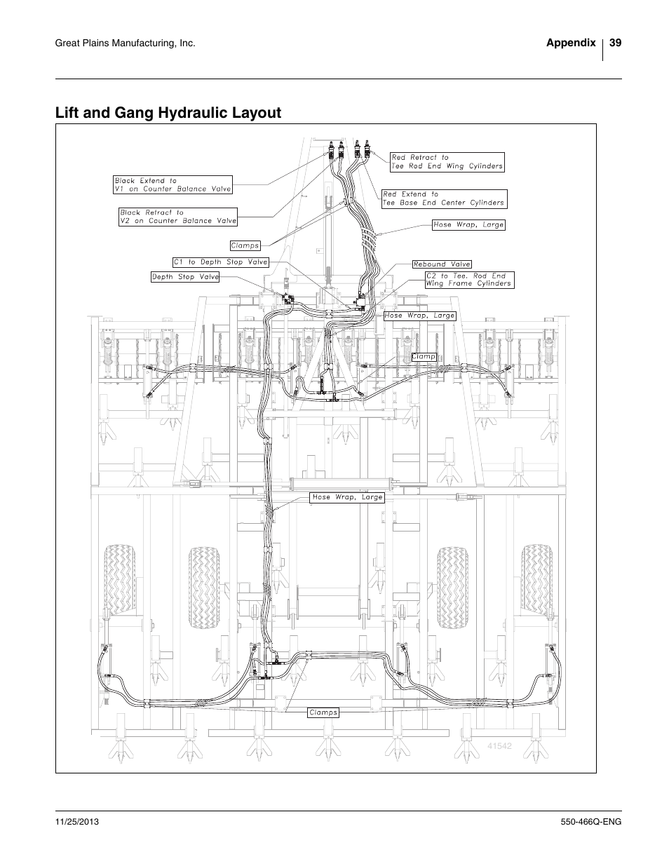 Lift and gang hydraulic layout | Great Plains DVN8324 Assembly Manual User Manual | Page 43 / 74