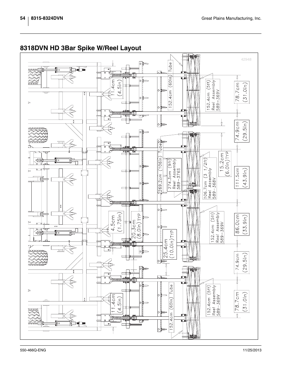 8318dvn hd 3bar spike w/reel layout | Great Plains DVN8324 Assembly Manual User Manual | Page 58 / 74