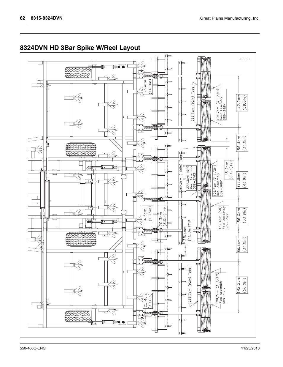 8324dvn hd 3bar spike w/reel layout | Great Plains DVN8324 Assembly Manual User Manual | Page 66 / 74