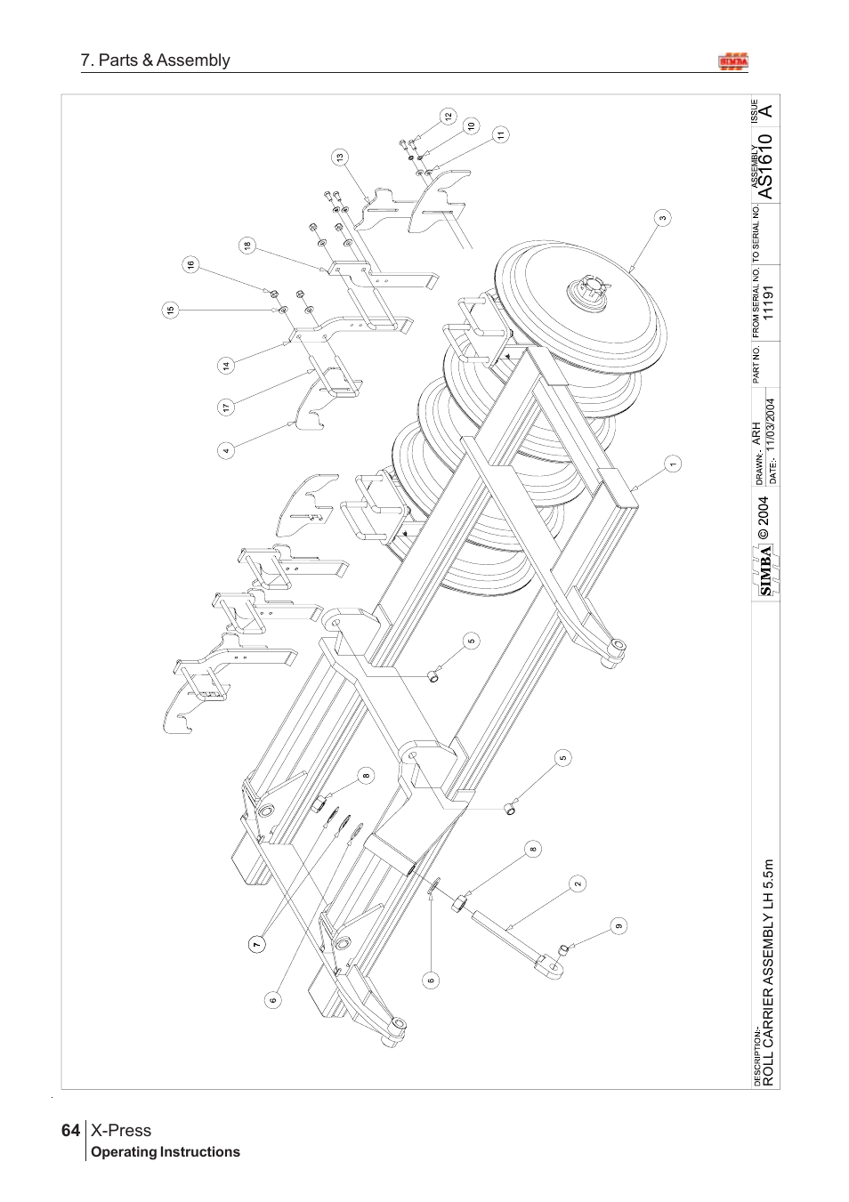 As 1 610, X-press, 64 7. parts & assembly | Great Plains AS1600 Assembly Instructions User Manual | Page 22 / 66