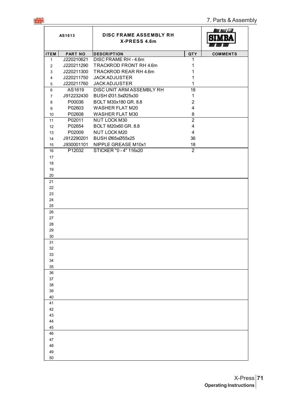 71 x-press, Parts & assembly | Great Plains AS1600 Assembly Instructions User Manual | Page 29 / 66