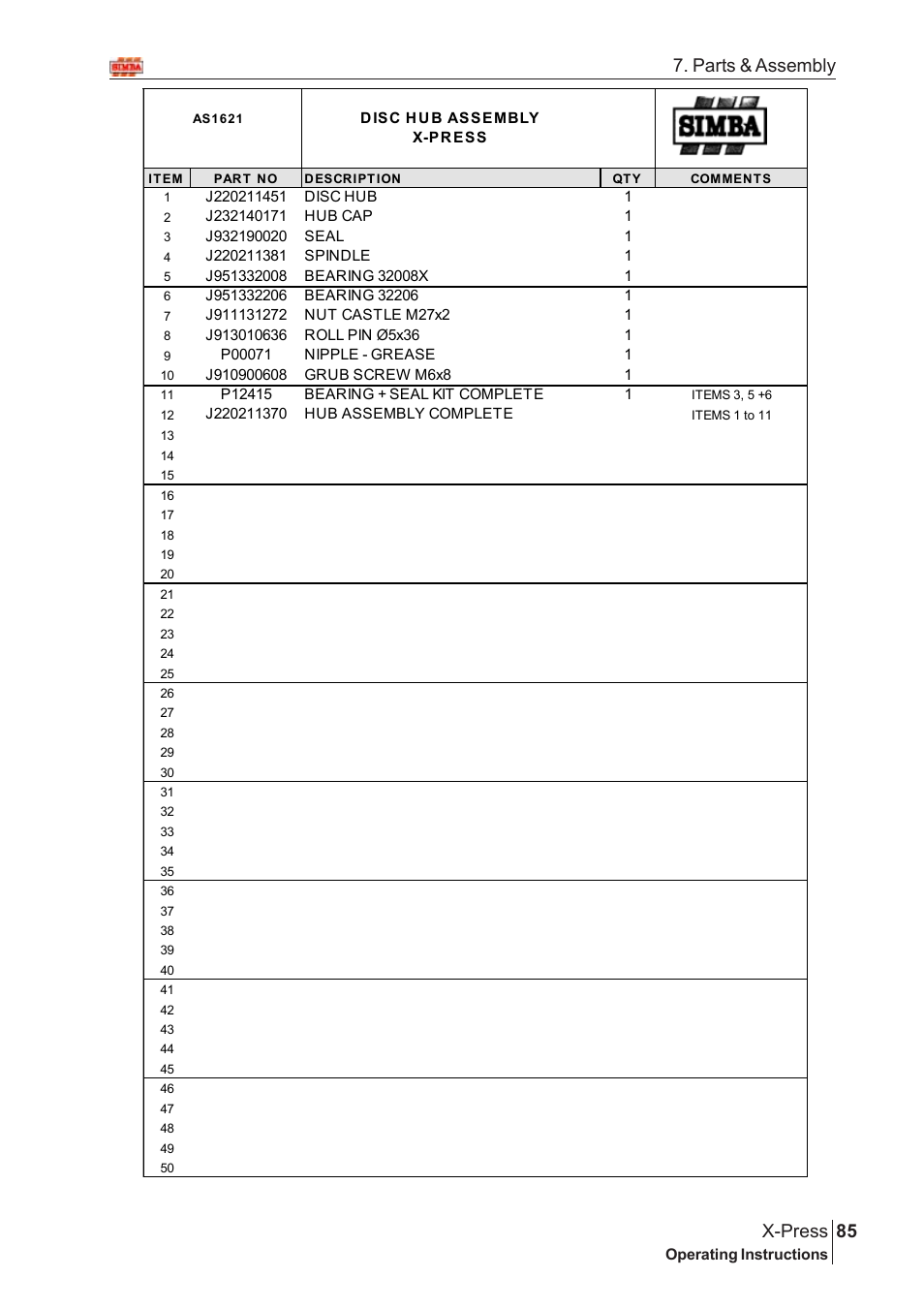 85 x-press, Parts & assembly | Great Plains AS1600 Assembly Instructions User Manual | Page 43 / 66