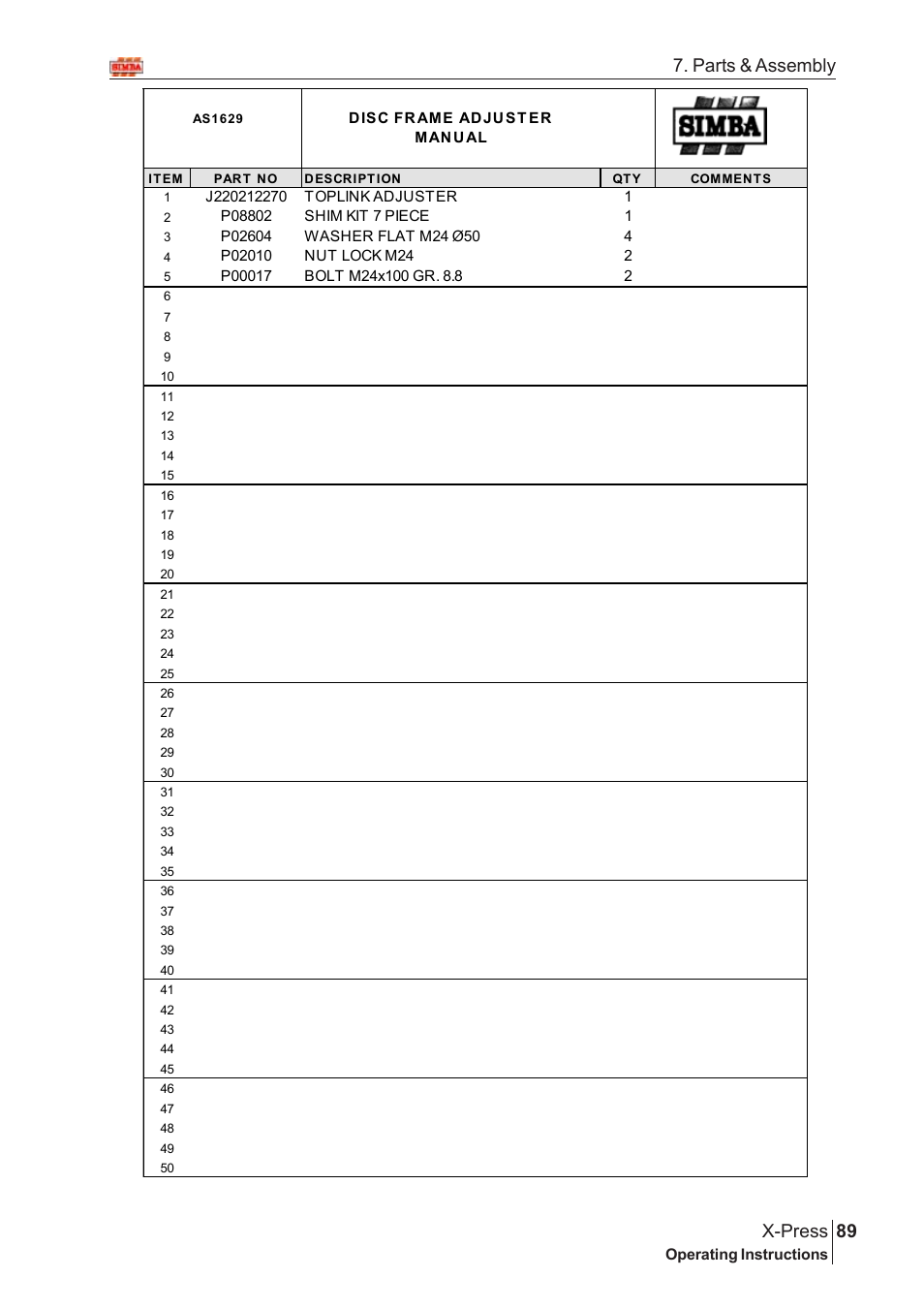 89 x-press, Parts & assembly | Great Plains AS1600 Assembly Instructions User Manual | Page 47 / 66