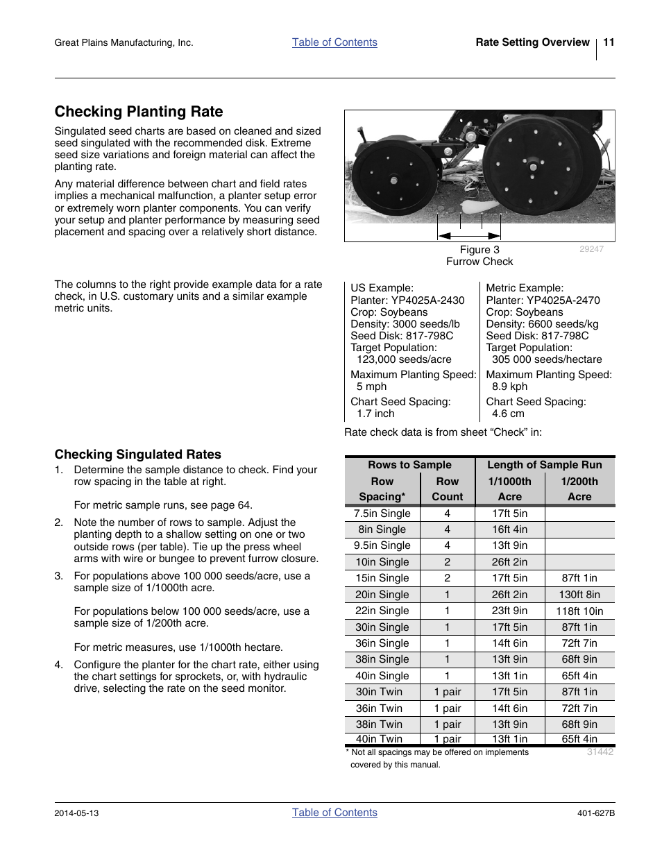 Checking planting rate, Checking singulated rates | Great Plains YP4425A Material Rate User Manual | Page 15 / 84