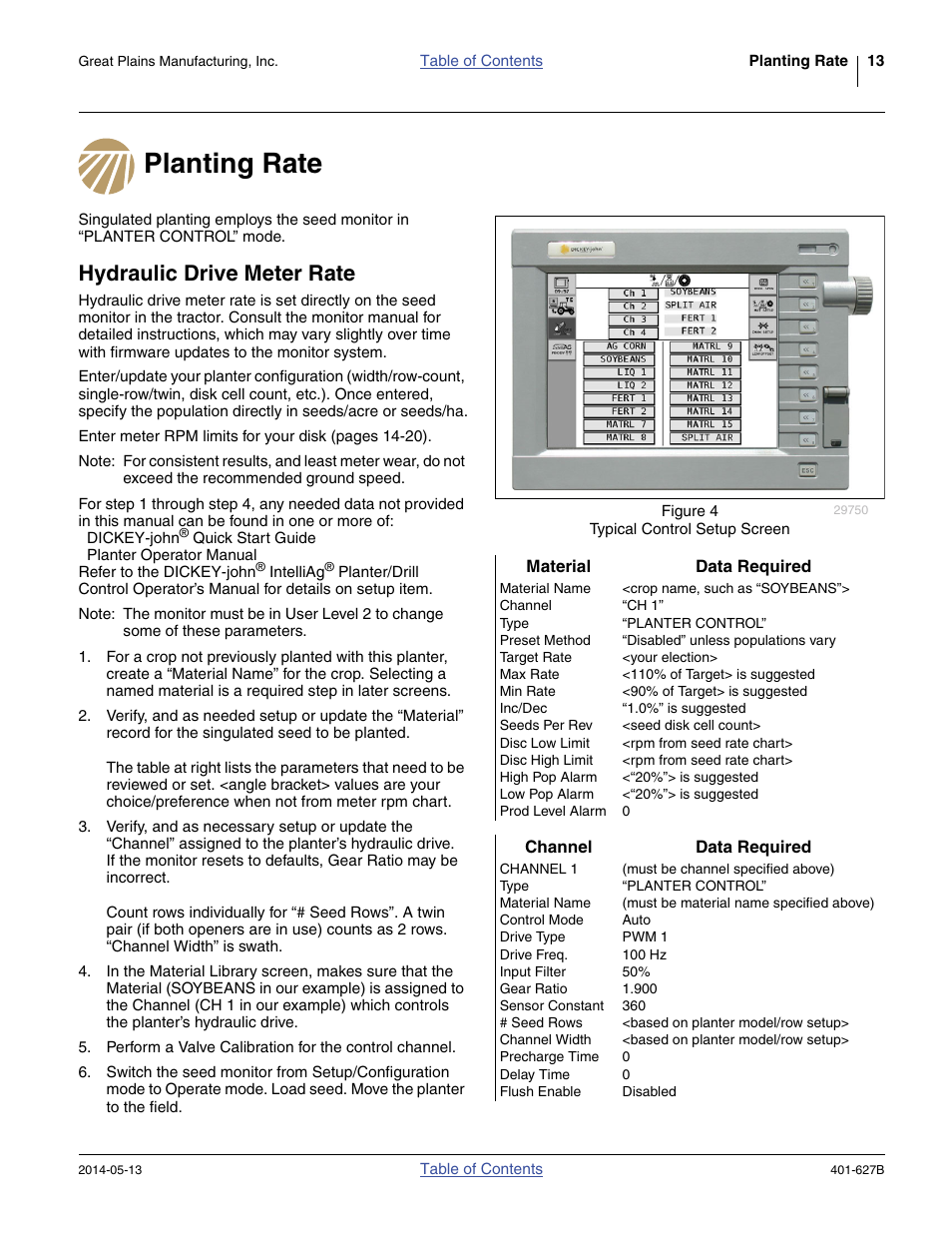 Planting rate, Hydraulic drive meter rate, Planting rate hydraulic drive meter rate | Great Plains YP4425A Material Rate User Manual | Page 17 / 84