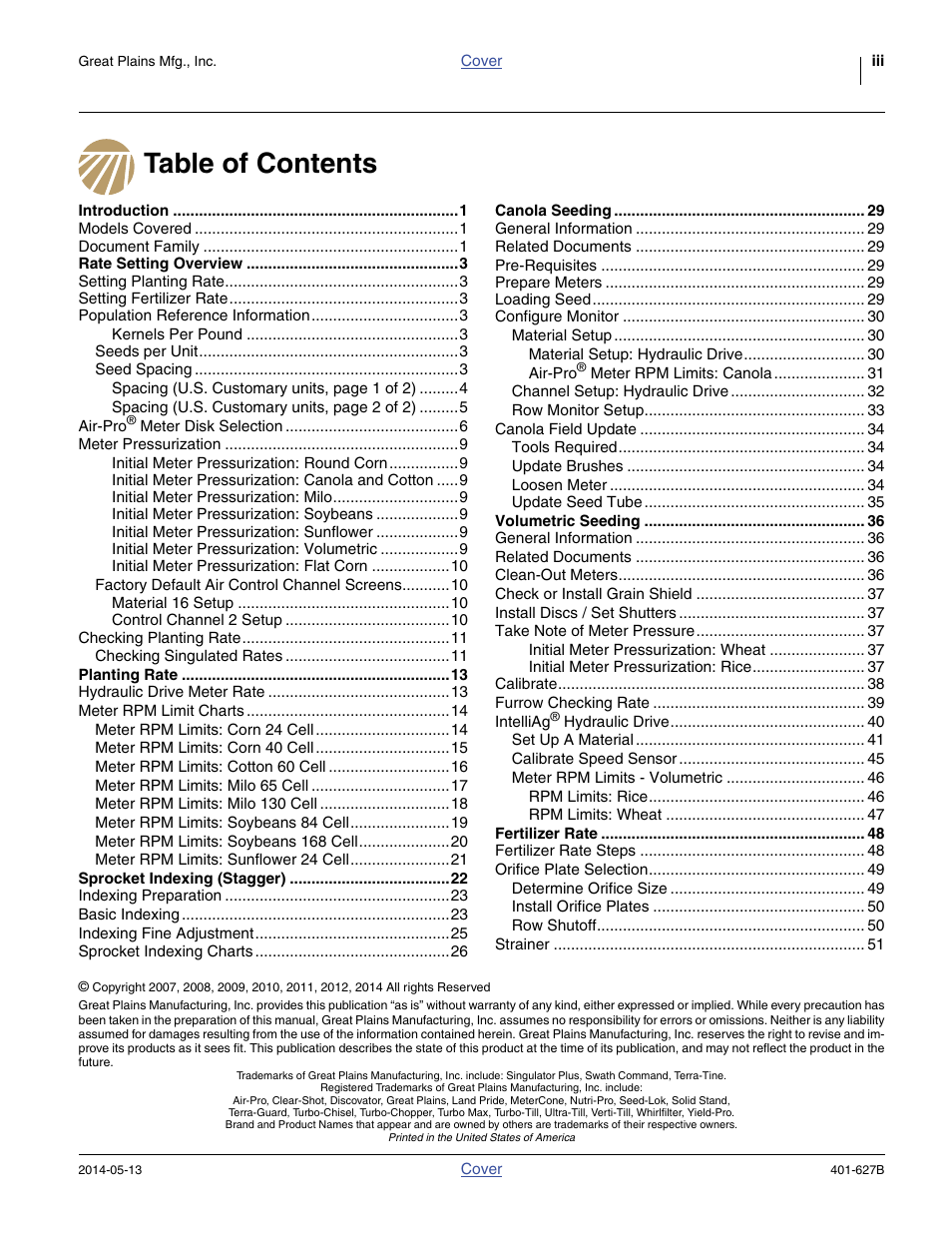 Great Plains YP4425A Material Rate User Manual | Page 3 / 84