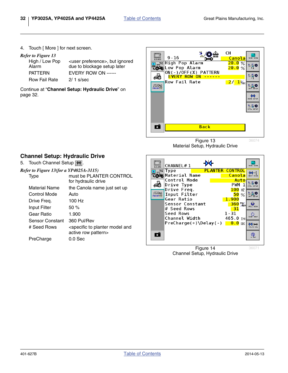 Channel setup: hydraulic drive | Great Plains YP4425A Material Rate User Manual | Page 36 / 84