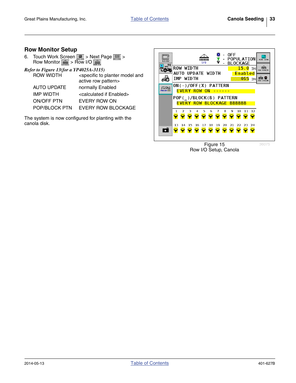 Row monitor setup | Great Plains YP4425A Material Rate User Manual | Page 37 / 84