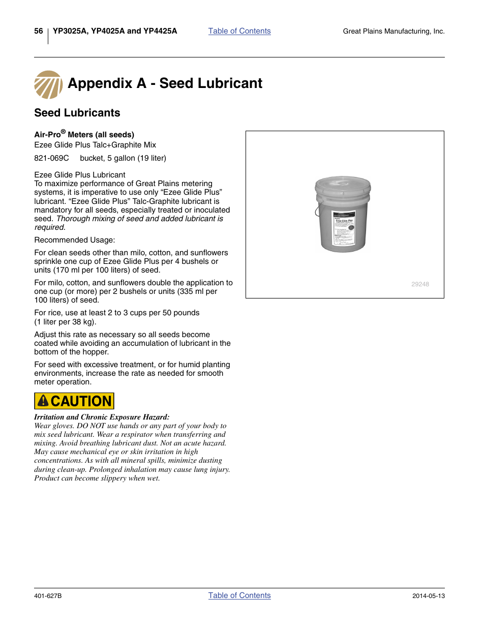 Appendix a - seed lubricant, Seed lubricants, Appendix a - seed lubricant seed lubricants | Great Plains YP4425A Material Rate User Manual | Page 60 / 84