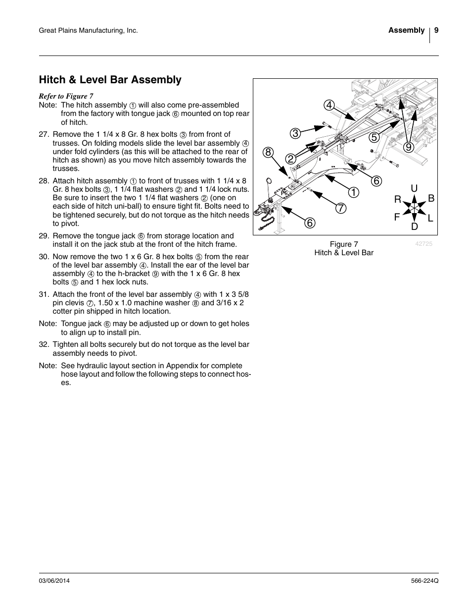 Hitch & level bar assembly | Great Plains TC5319 (S/N A1420X+) Predelivery Manual User Manual | Page 13 / 64