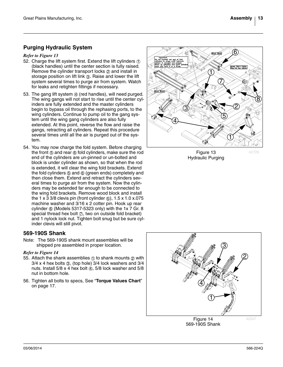 Purging hydraulic system, 190s shank, Purging hydraulic system 569-190s shank | Great Plains TC5319 (S/N A1420X+) Predelivery Manual User Manual | Page 17 / 64