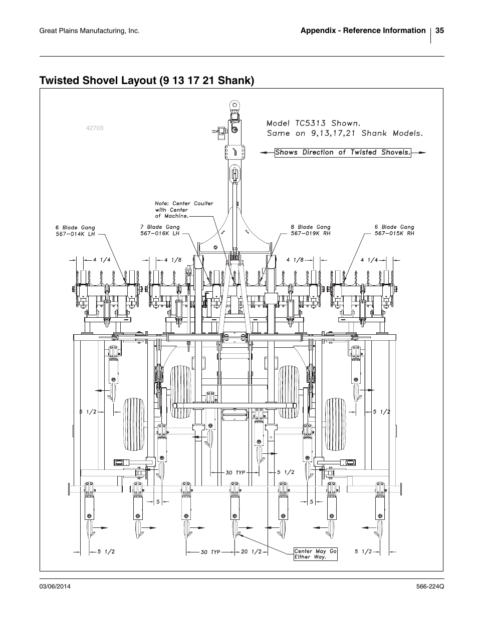 Twisted shovel layout (9 13 17 21 shank) | Great Plains TC5319 (S/N A1420X+) Predelivery Manual User Manual | Page 39 / 64