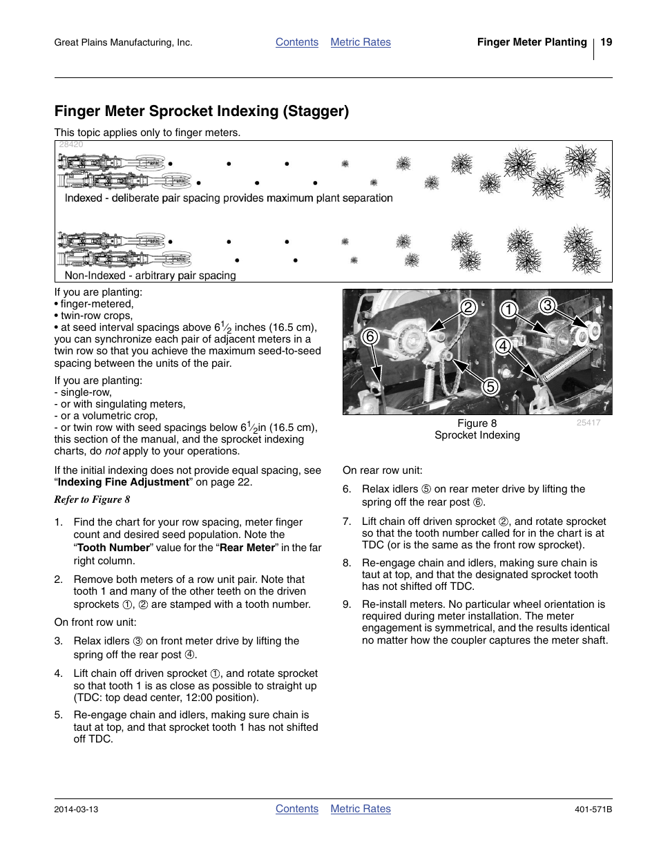 Finger meter sprocket indexing (stagger) | Great Plains YP4025F-1670 Material Rate User Manual | Page 21 / 82