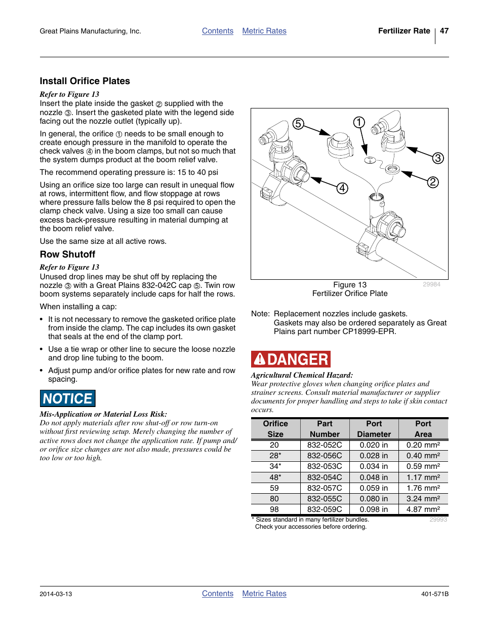 Install orifice plates, Row shutoff, Install orifice plates row shutoff | Great Plains YP4025F-1670 Material Rate User Manual | Page 49 / 82