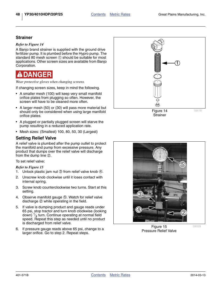 Strainer, Setting relief valve, Strainer setting relief valve | Great Plains YP4025F-1670 Material Rate User Manual | Page 50 / 82