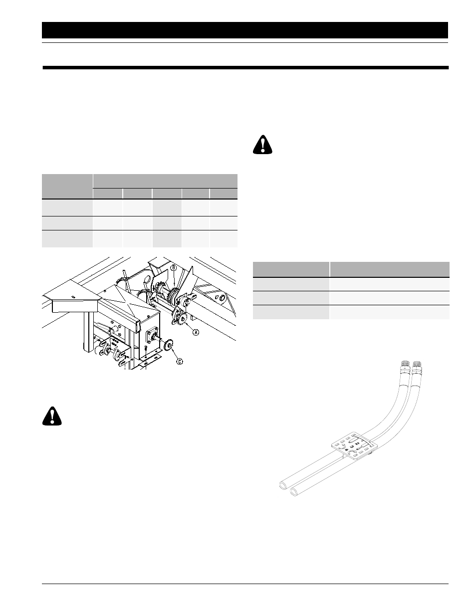 Section 1 preparation and setup, Cart drive system, Adc1150 sprocket sizes | Hitching cart to tractor hydraulic hose hookup, Danger, Warning, Hitching cart to tractor, Hydraulic hose hookup | Great Plains ADC1150 Operator Manual User Manual | Page 13 / 57