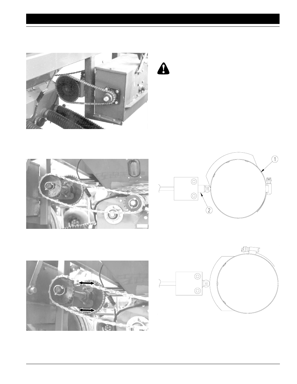 Gearbox output & meter box input chains . 39, Electric clutch switch adjustment, Warning | Great Plains ADC1150 Operator Manual User Manual | Page 41 / 57