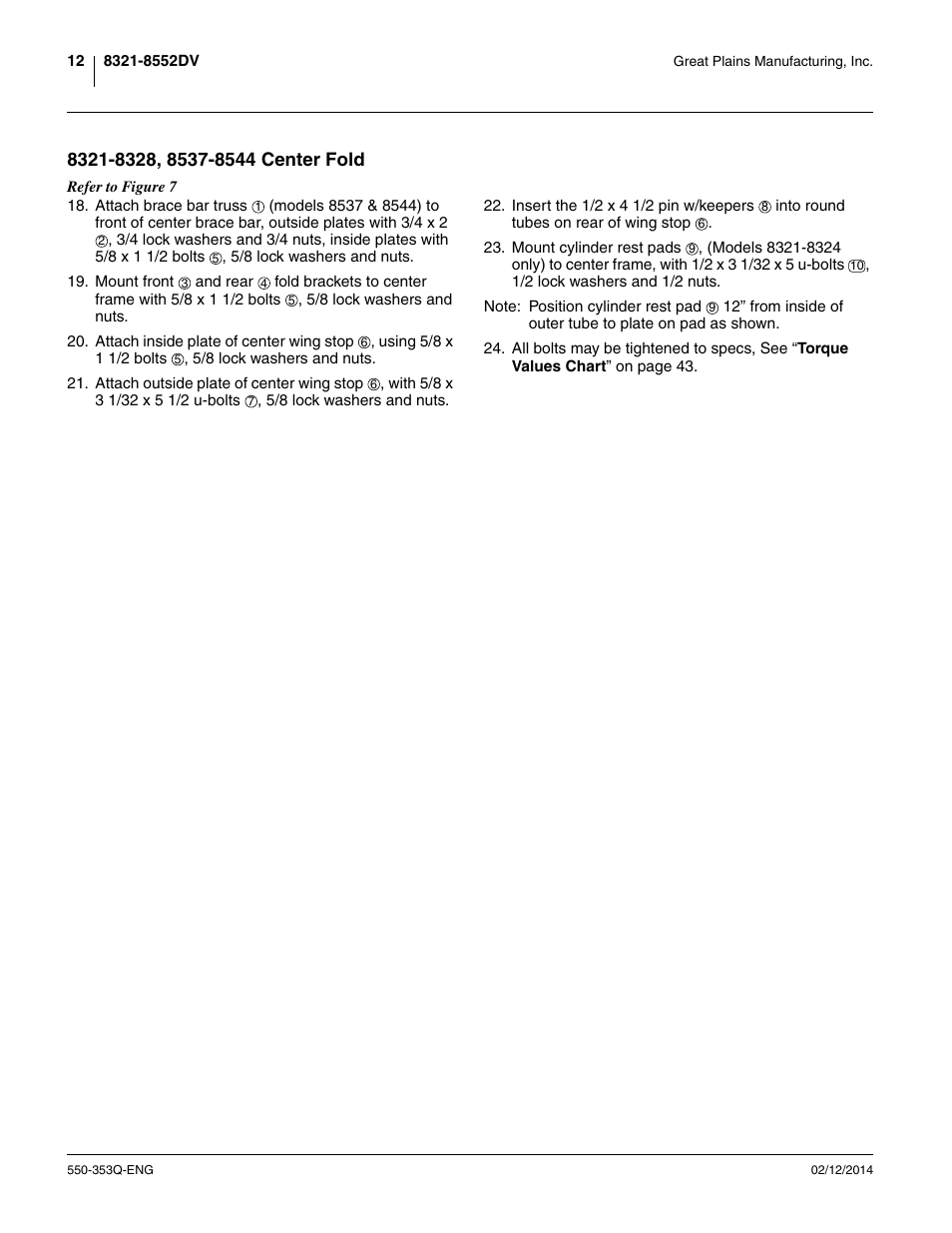 8321-8328, 8537-8544 center fold | Great Plains DVN8552 Assembly Manual User Manual | Page 16 / 140