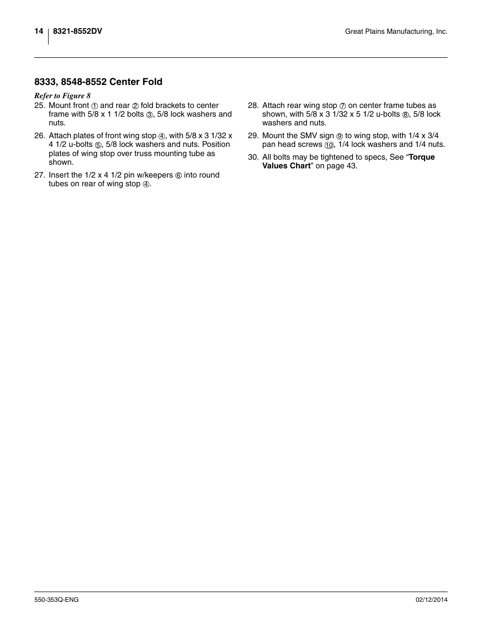 8333, 8548-8552 center fold | Great Plains DVN8552 Assembly Manual User Manual | Page 18 / 140