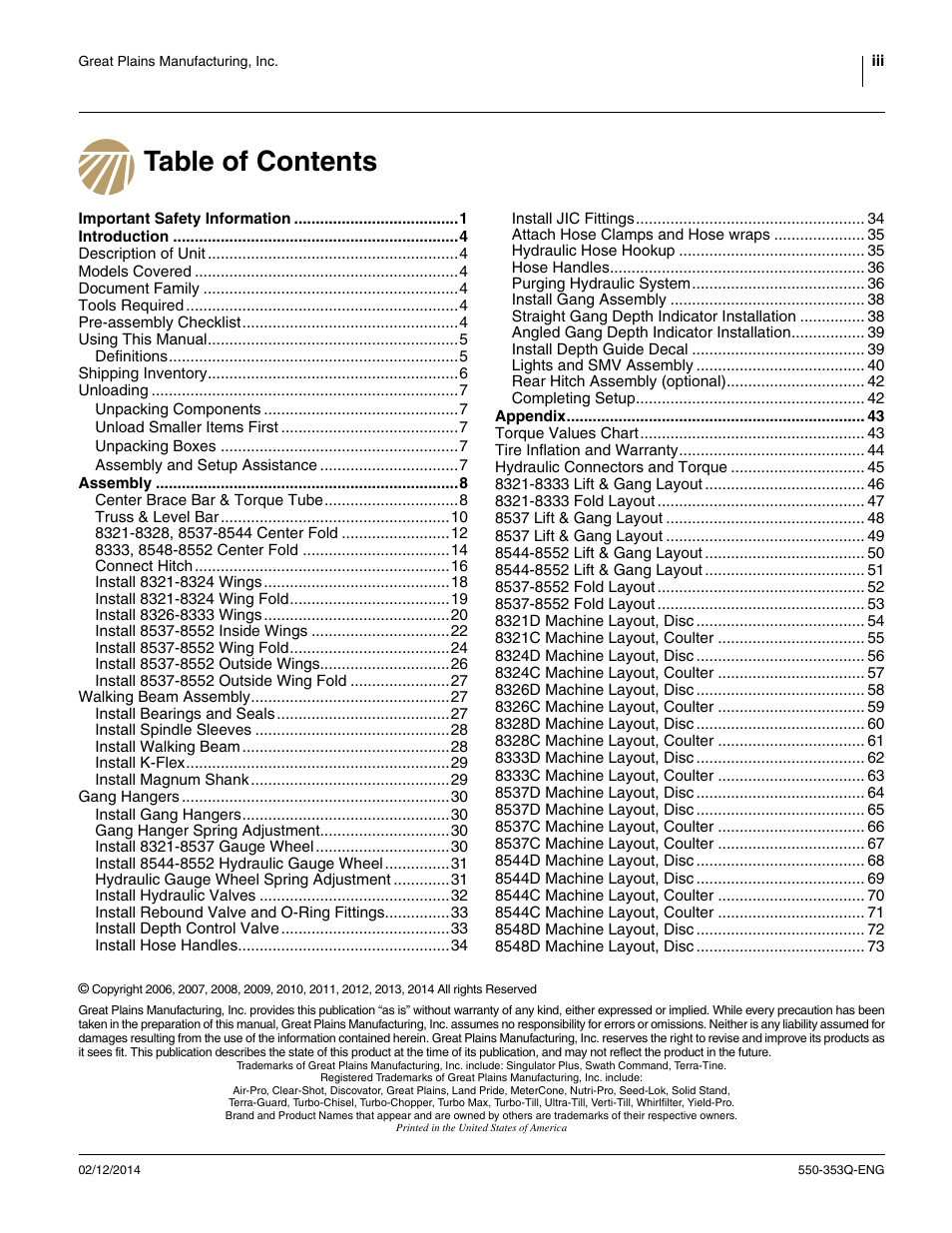 Great Plains DVN8552 Assembly Manual User Manual | Page 3 / 140