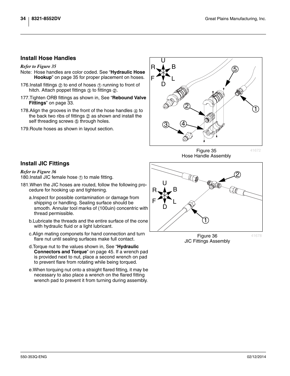 Install hose handles, Install jic fittings | Great Plains DVN8552 Assembly Manual User Manual | Page 38 / 140