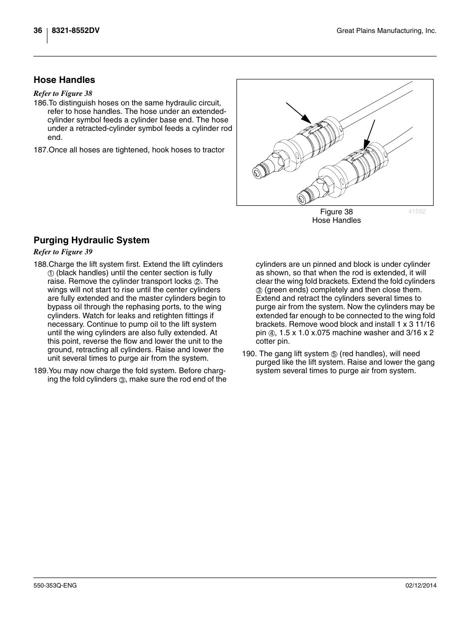 Hose handles, Purging hydraulic system, Hose handles purging hydraulic system | Great Plains DVN8552 Assembly Manual User Manual | Page 40 / 140