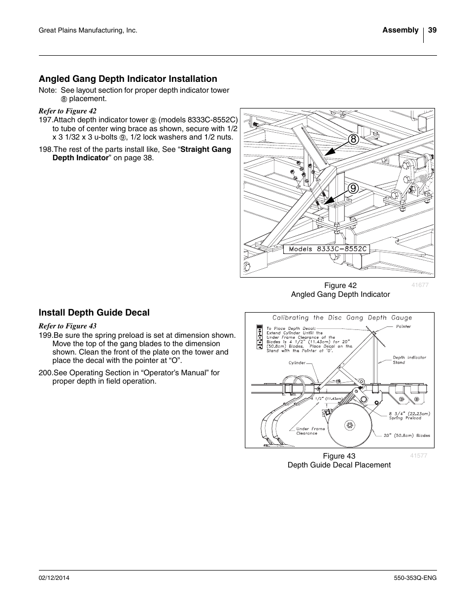 Angled gang depth indicator installation, Install depth guide decal | Great Plains DVN8552 Assembly Manual User Manual | Page 43 / 140