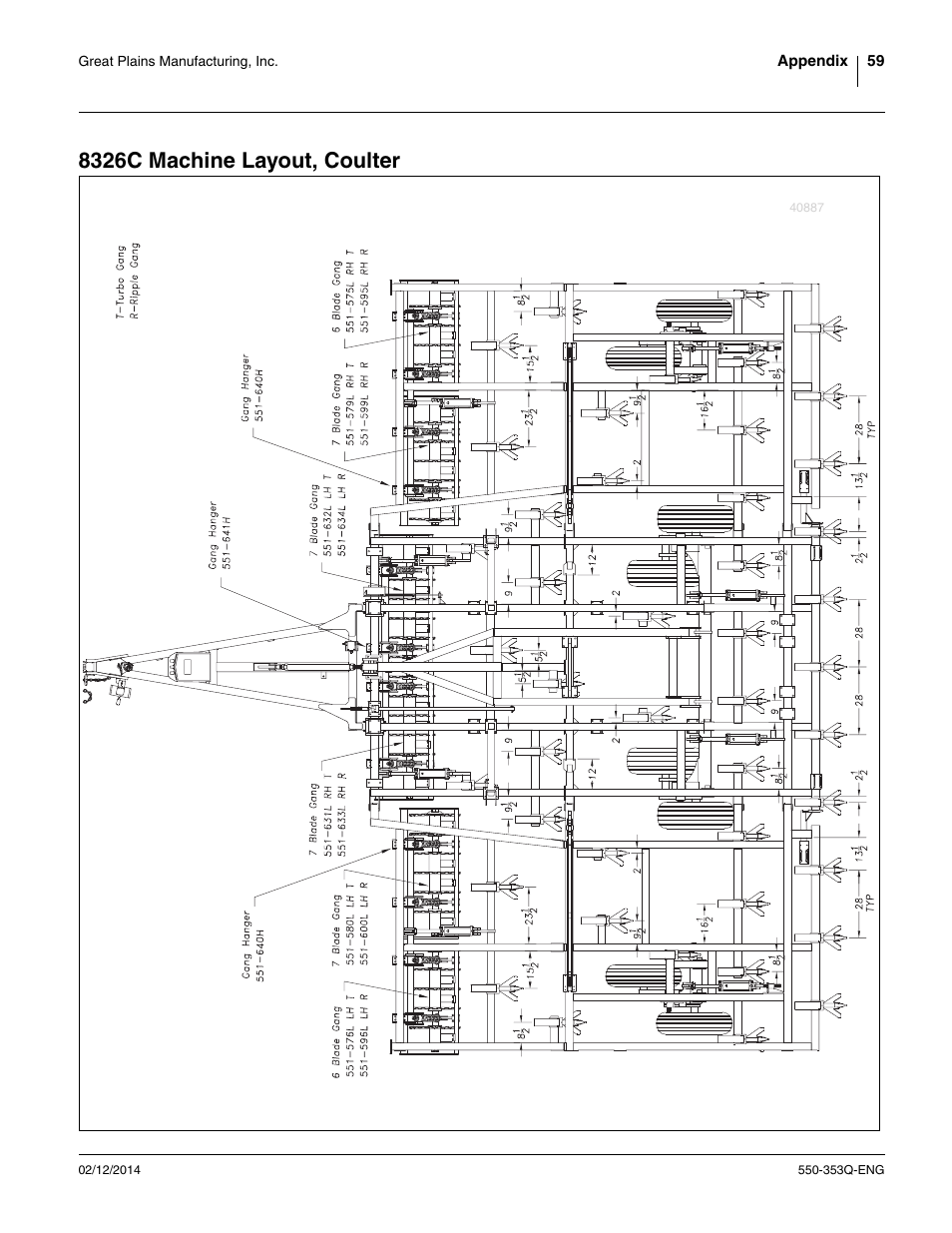 8326c machine layout, coulter | Great Plains DVN8552 Assembly Manual User Manual | Page 63 / 140