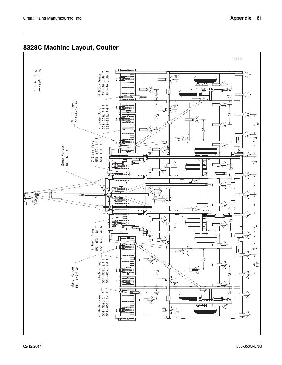 8328c machine layout, coulter | Great Plains DVN8552 Assembly Manual User Manual | Page 65 / 140