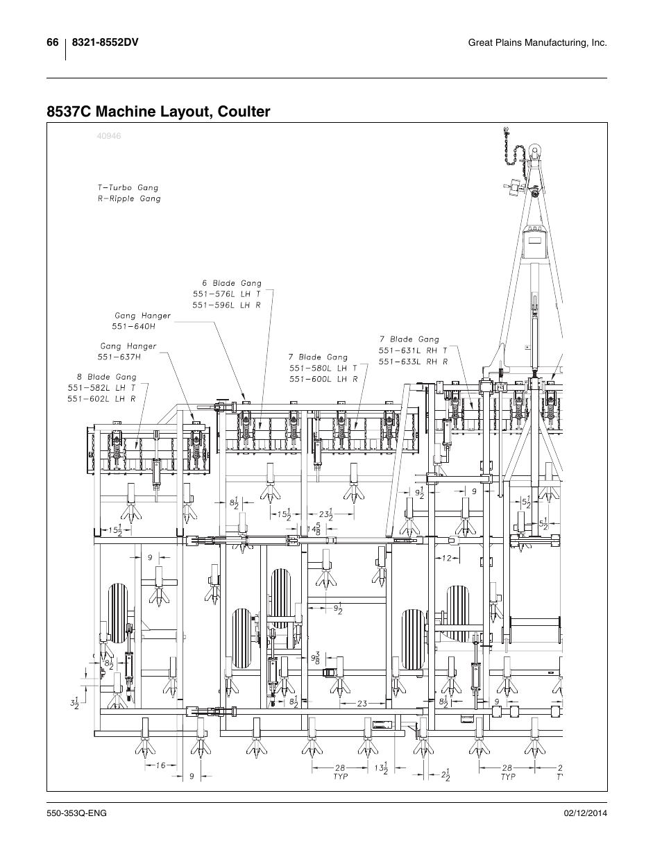 8537c machine layout, coulter | Great Plains DVN8552 Assembly Manual User Manual | Page 70 / 140