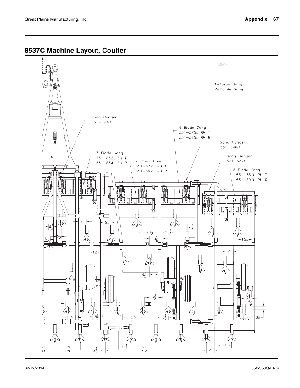 8537c machine layout, coulter | Great Plains DVN8552 Assembly Manual User Manual | Page 71 / 140