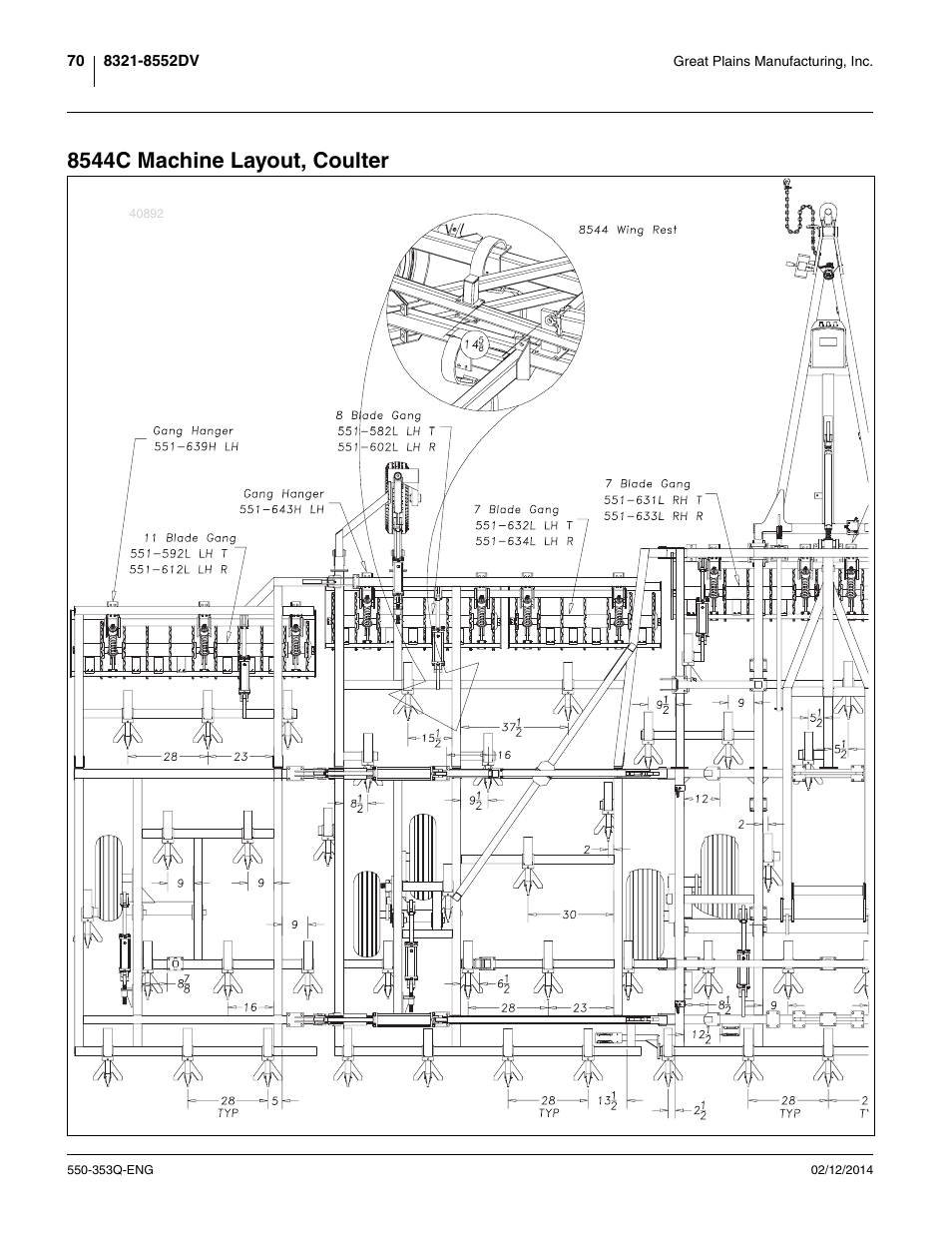 8544c machine layout, coulter | Great Plains DVN8552 Assembly Manual User Manual | Page 74 / 140