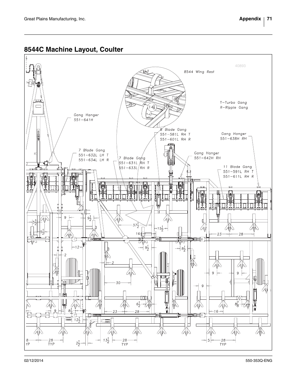 8544c machine layout, coulter | Great Plains DVN8552 Assembly Manual User Manual | Page 75 / 140