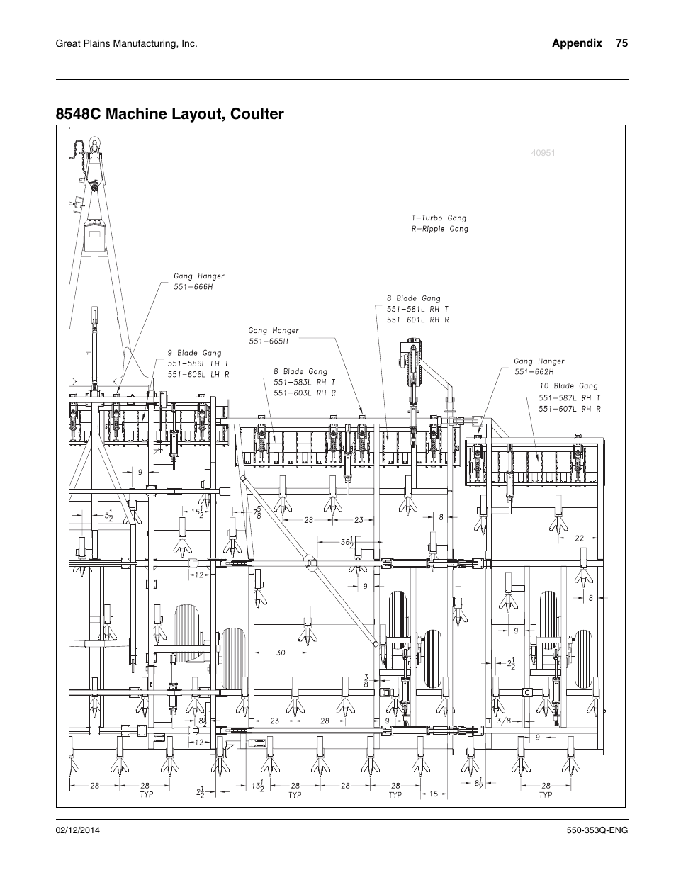 8548c machine layout, coulter | Great Plains DVN8552 Assembly Manual User Manual | Page 79 / 140