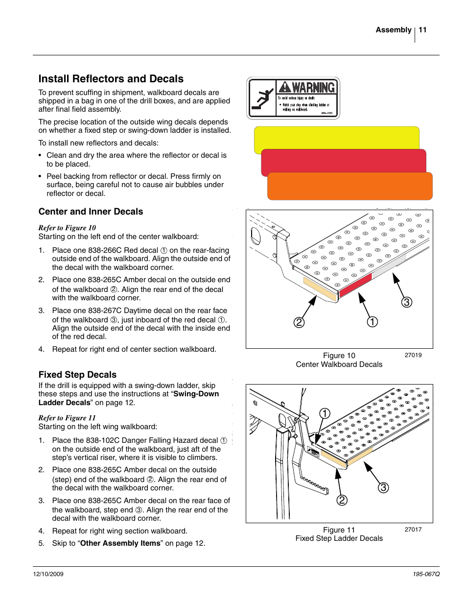 Install reflectors and decals, Center and inner decals, Fixed step decals | Center and inner decals fixed step decals | Great Plains 3S-4000HDF Predelivery Manual User Manual | Page 13 / 42