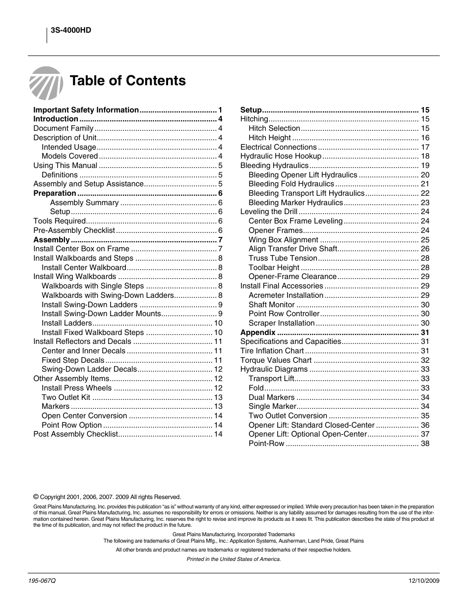 Great Plains 3S-4000HDF Predelivery Manual User Manual | Page 2 / 42