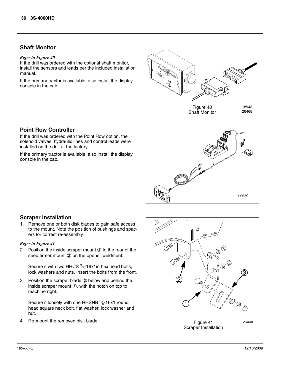 Shaft monitor, Point row controller, Scraper installation | Great Plains 3S-4000HDF Predelivery Manual User Manual | Page 32 / 42