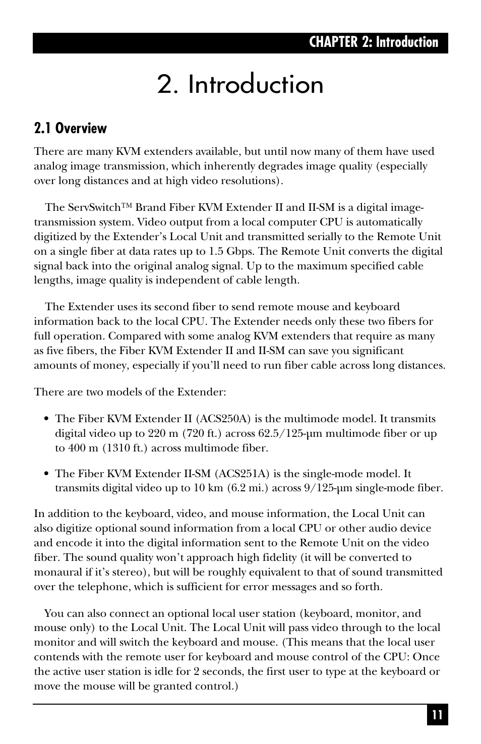 Introduction, Chapter 2: introduction, 1 overview | Black Box ACS251A User Manual | Page 12 / 28