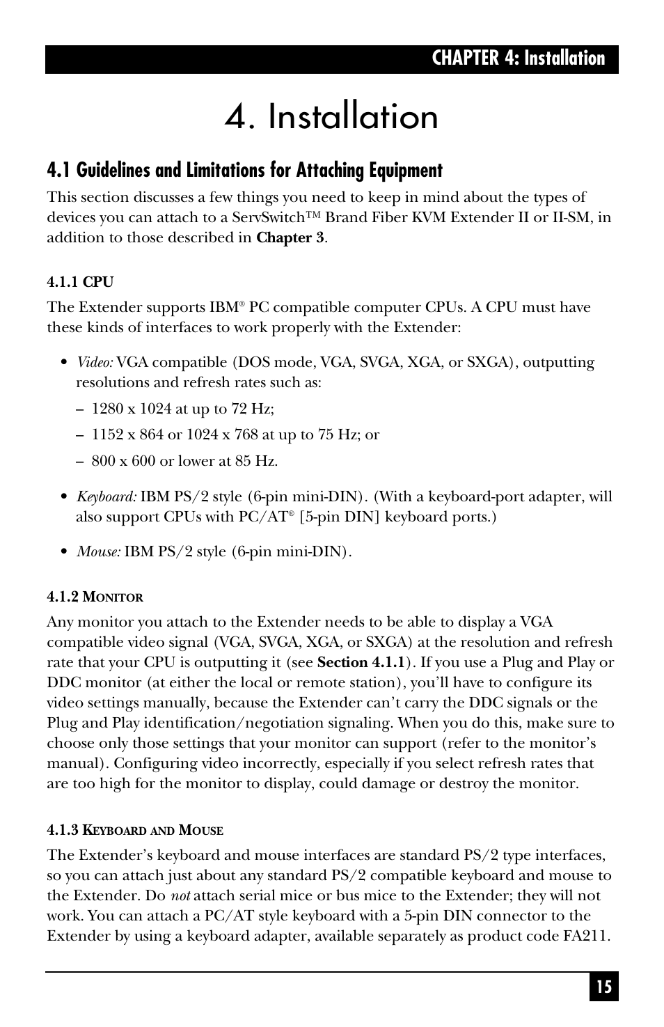 Installation, Chapter 4: installation | Black Box ACS251A User Manual | Page 16 / 28