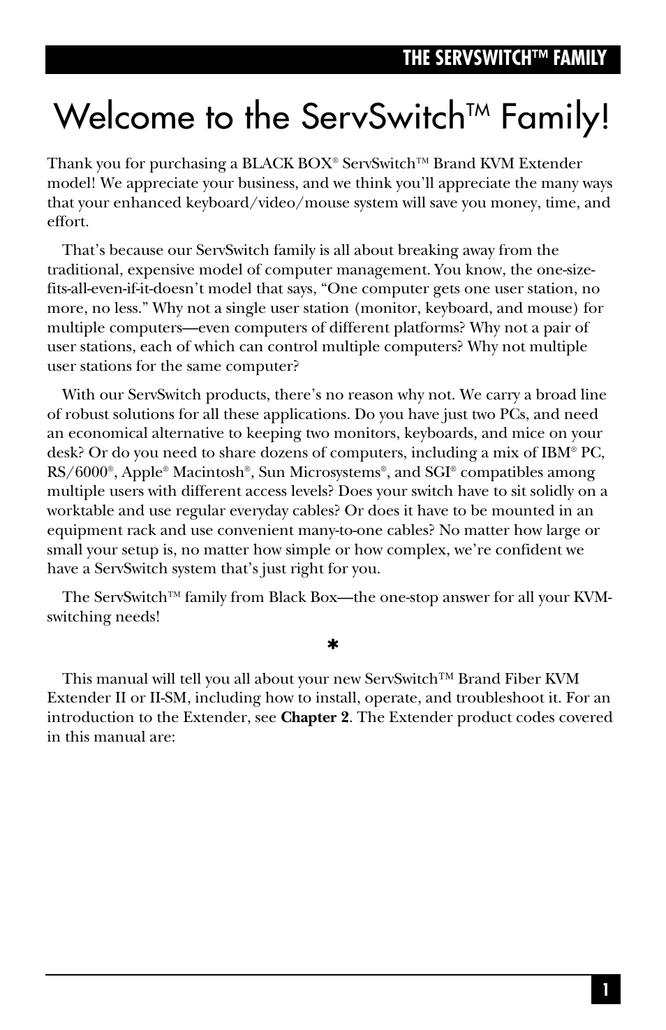 Welcome to the servswitch, Family, The servswitch™ family | Black Box ACS251A User Manual | Page 2 / 28